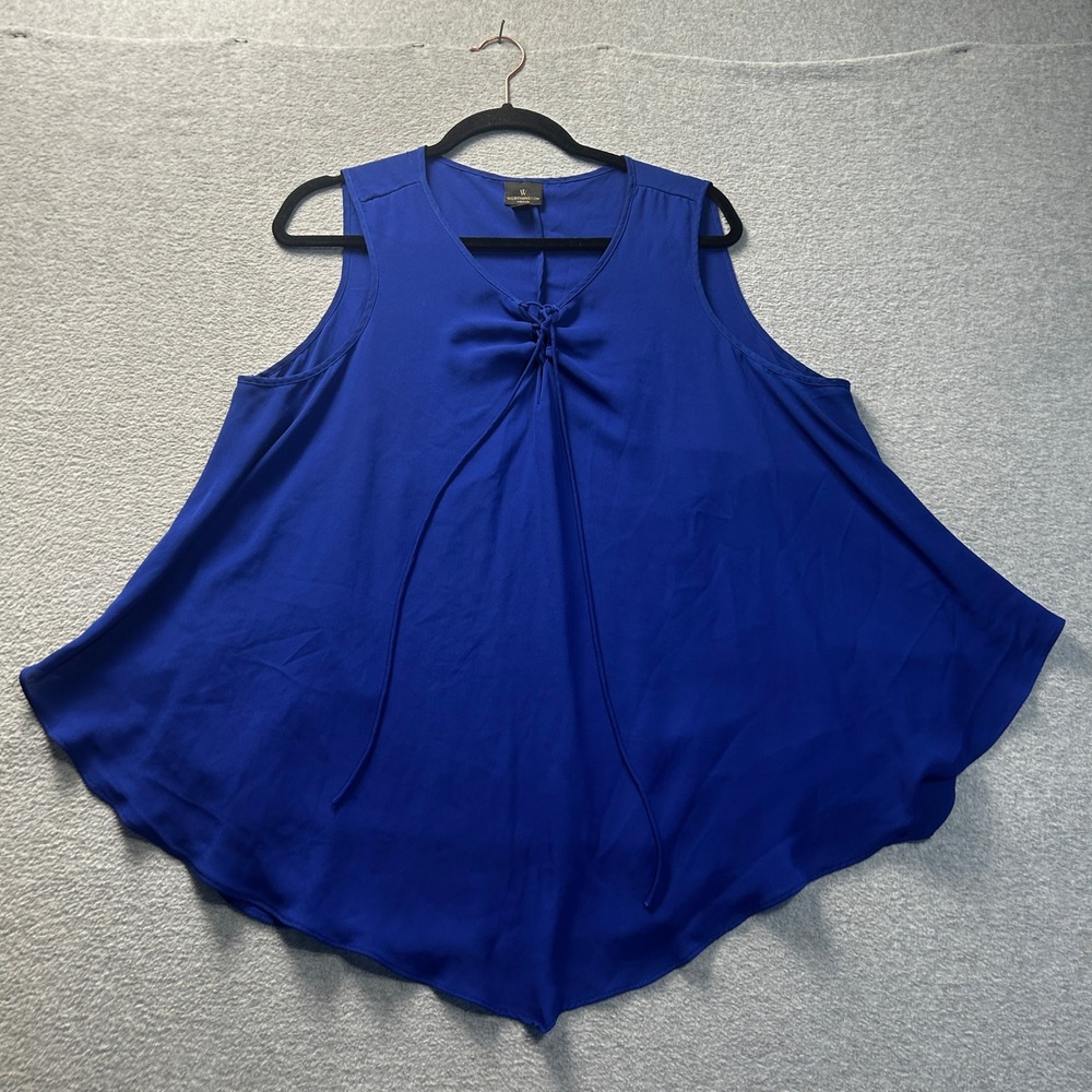 Flowy Sleeveless Swing Blouse Woman 1X Royal Blue Tie Front Top Worthington